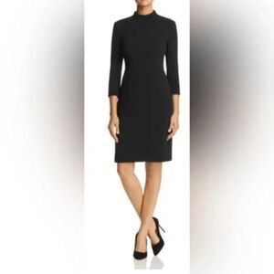 Hugo Boss Hadena Dress Womens 8 Black Mock Neck 3/4 Sleeve Sheath Knee Length